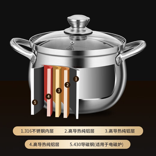 Sonorous 316 stainless steel rice steamer steamer household big belly pot one-piece soup pot with steamer special pot for steaming rice 316 big belly pot + 316 steaming rice steaming grid 24cm