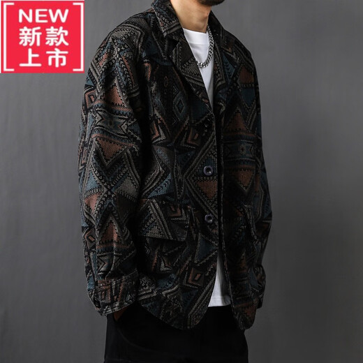 PlayYoung International Brand Men's Clothing de alta gama 2025 Nicho de primavera y otoño Denim Estilo étnico Traje suelto Chaqueta de hombres Men's Black L