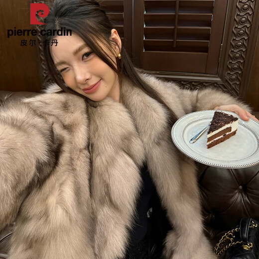 皮尔卡丹《C位千金》超洋气真整皮狐狸毛皮草外套女中长款宽松大衣2025冬 银灰双色 70衣长 S