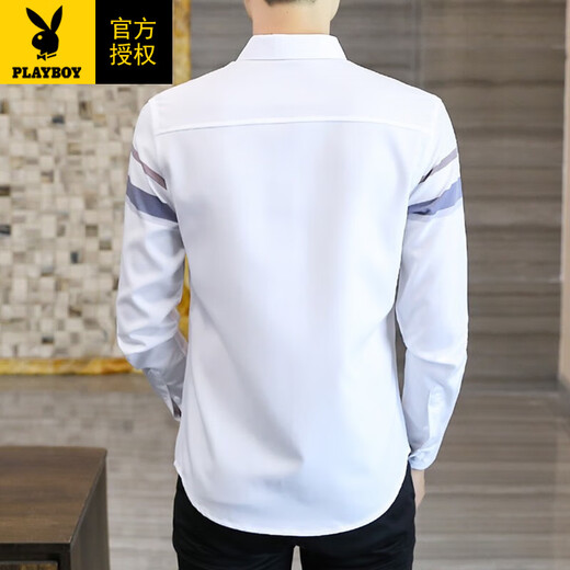 
Playboy striped shirt men long-sleeved summer men business casual anti-warm plaid shirt formal clothes spring clothes 9901 gray XL