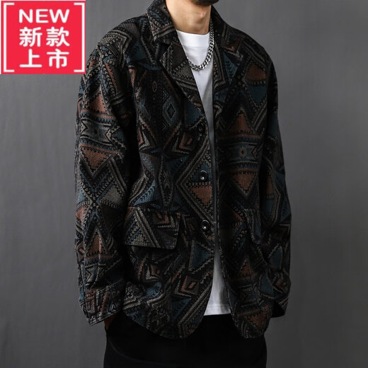 PlayYoung International Brand Men's Clothing de alta gama 2025 Nicho de primavera y otoño Denim Estilo étnico Traje suelto Chaqueta de hombres Men's Black L