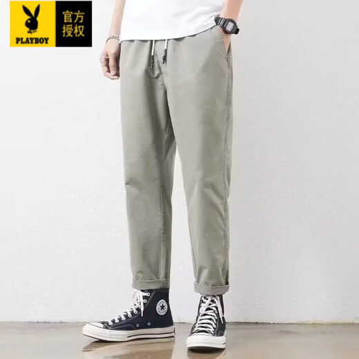 Playboy (PLAYBOY) Men's Clipper Pants 2025 New Spring and Autumn Workwear Straight Loose Hammer Shaped Pure Cotton Casual Pants Men's Trendy and Versatile 9904 Military Green [Pure Cotton High Quality] M