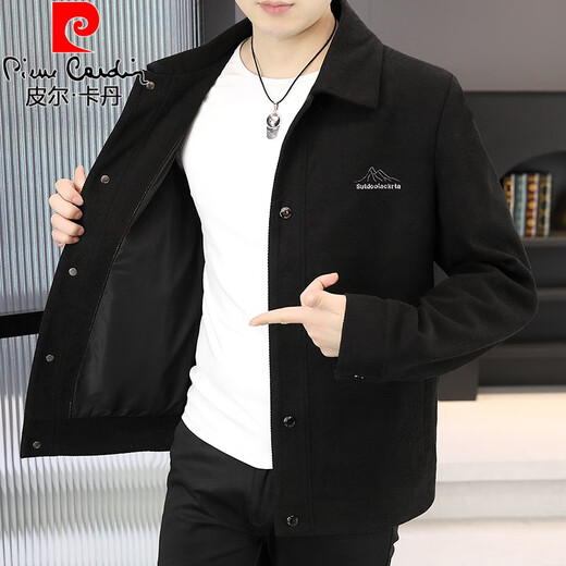 皮尔卡丹（pierre cardin）春秋季翻领夹克男士韩版休闲感时尚百搭短款风衣成熟稳重外套 卡其色 M 90-110斤内