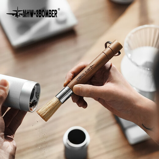 MHW-3BOMBER bomber coffee bar solid wood brush bristle brush grinder residue cleaning brush hanging design solid wood brush-walnut
