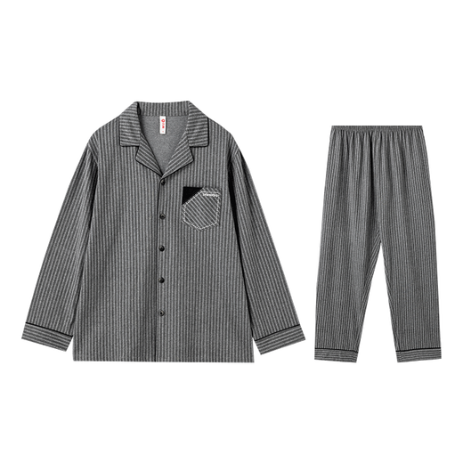 Fenton Couple Pajamas Super Soft Category A Spring Cotton Round Neck Cardigan 7A Antibacterial Homewear Set Dark Gray - Men's L