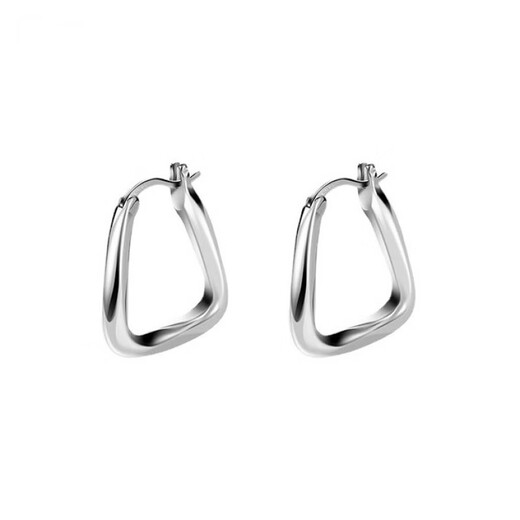 Guanpuge Fat Donglai same style pt950 platinum plain hoop earrings PT950 French square ear pierced earrings for women light luxury white platinum square earrings