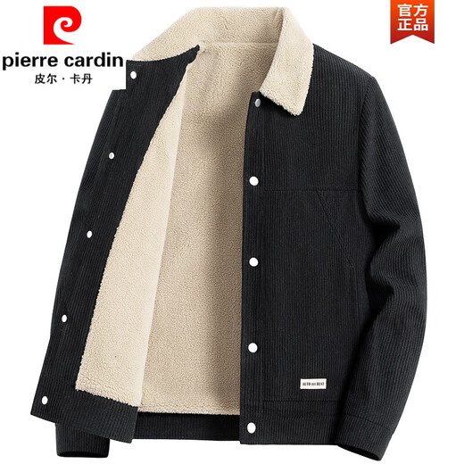 Pierre Cardin corduroy jacket men's winter velvet thickened lapel top autumn and winter warm men's casual jacket men's knitted velvet bean green L07R style M