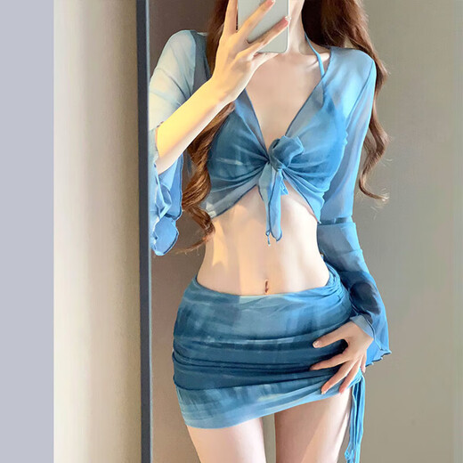 Yansitai Swimsuit Women's Bikini Beach Resort Atmosphere Four-piece Set Conservative and High-Level Split Sexy Swimsuit Hot Spring Fashion Upgraded Bikini Swimsuit (Rose Red) One Size (Recommended 85-115Jin Jin is equal to 0.5kg)