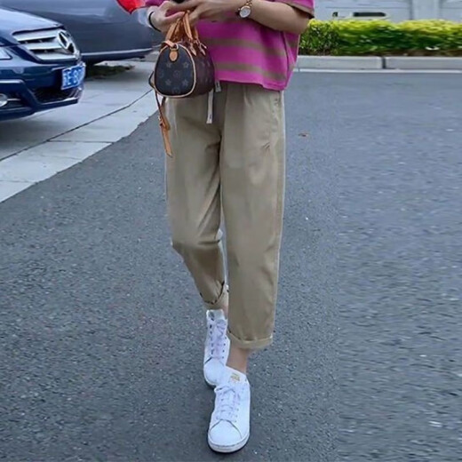 
Hafduo large size women's fat sister summer suit women's fashionable slim striped short-sleeved T-shirt versatile casual pants for women 1389 dragon fruit color top [single] XL [suggested 115-130Jin [Jin equals 0.5 kg]]
