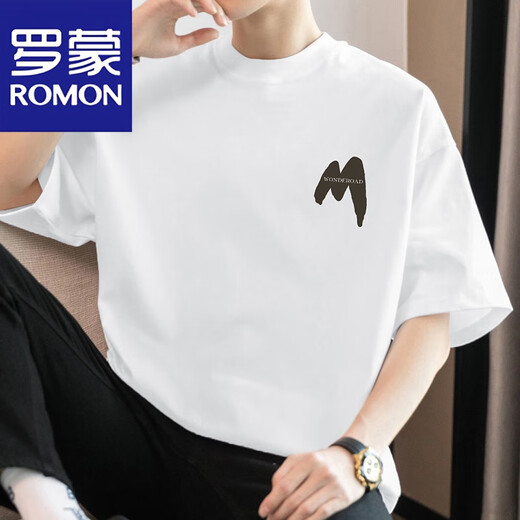 罗蒙（ROMON）260g美式重磅t恤男短袖纯棉圆领上衣服夏季潮流宽松全棉半袖体恤 M09-694黑色 M 【100-120斤】