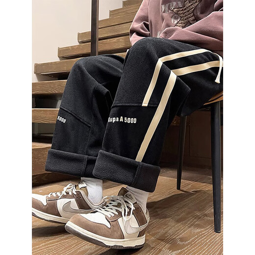 Yalu American style velvet thickened pants for men in autumn and winter new style loose trendy versatile casual straight wide leg sports pants X367 gray velvet high quality 31 XL 125-140Jin Jin equals 0.5 kg