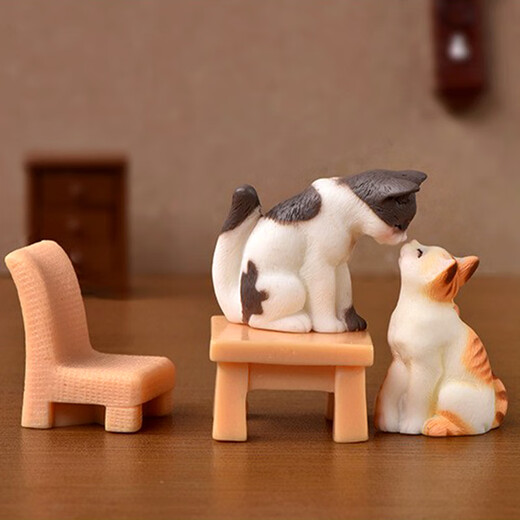 小橘猫摆件手工 仿真小猫桌面小摆件创意微景观树脂工艺品儿童卡 书桌+椅子+书(各1个)