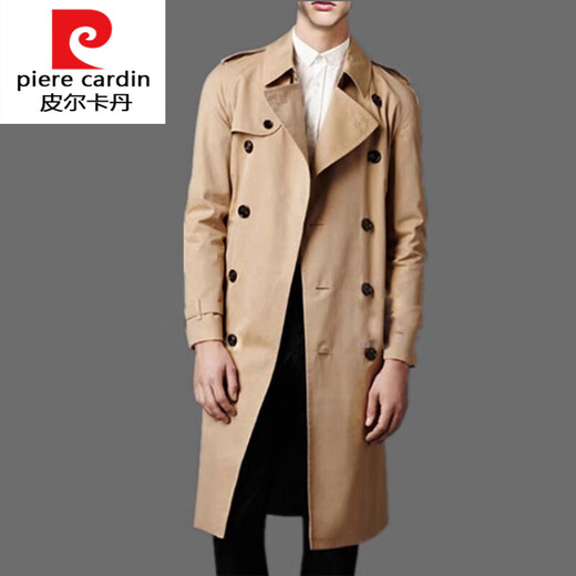 Pierre Cardin trench coat for men, British style mid-length business casual double-breasted plus 300 Jin, Jin equals 0.5 kg, thickened knitted jacket, black, no velvet, S 165/88A 100-130 Jin, Jin equals 0.5 kg