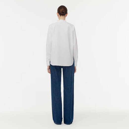 Gloria women's high-end ruffled light luxury long-sleeved stand-up collar white shirt shirt 1E1C3E050 03W original white XS