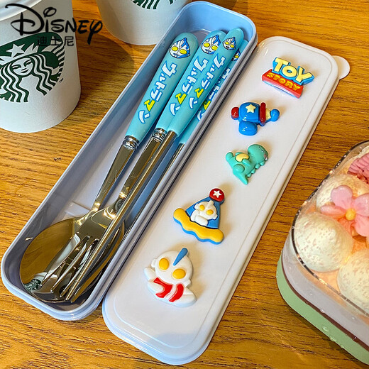 Disney Ultraman 304 stainless steel children's chopsticks, spoons and fork set one person, one chopstick portable primary school student tableware box 304 Ultra (spoons, chopsticks, forks) + Ultra pattern box