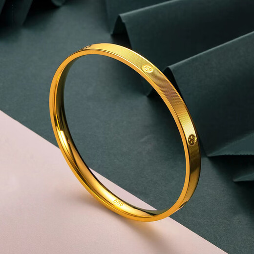 Pupan Lao Fenghuang Gold Store Gold Pigment Ring Smooth Bracelet 24 Gold Rice Words Bracelet for Women Gold 5G Solid 0.01g Diamond Pattern Bracelet 62