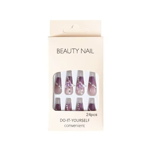 
Purple butterfly wears long manicure style white and elongated hand-shaped fake nail nail patches finished manicure patches nail patches L15253 slightly drunk dreams [Give a tool kit 5 pieces set