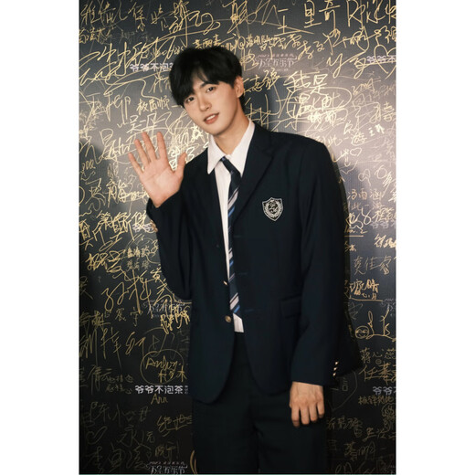 FANQI 18-year-old teenager high school student adult dress suit dk uniform men's suit loose trendy shoulder pad Japanese style black suit + white long shirt + trousers XL badge