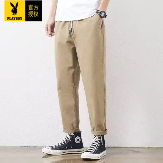 Playboy (PLAYBOY) Men's Clipper Pants 2025 New Spring and Autumn Workwear Straight Loose Hammer Shaped Pure Cotton Casual Pants Men's Trendy and Versatile 9904 Military Green [Pure Cotton High Quality] M