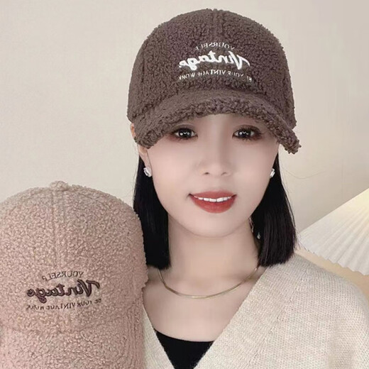 Yu Zhaolin Lamb Plush Baseball Cap Women's Autumn and Winter New Fashion Versatile Warm Furry Peaked Cap Cute Sun Hat Khaki M (54-58c) Adjustable