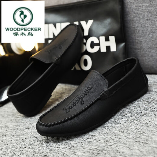 
Woodpecker men's love bean shoes for men to work 2025 spring and summer new soft leather wedding groom leather British casual shoes D838 brown 39