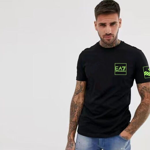 阿玛尼（Emporio Armani）新款印花短袖t恤EA7男士半袖纯棉打底衫潮流夏季男装上衣服 白色683 2XL