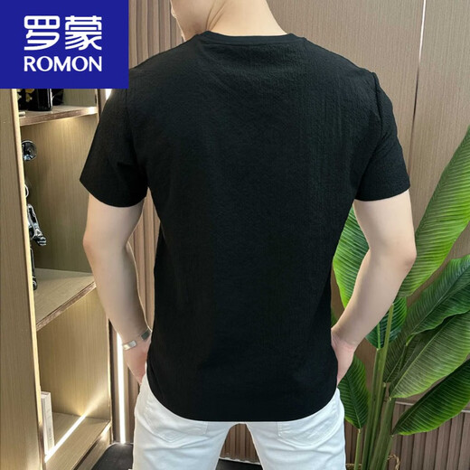 Romon Designer Summer Ice Silk Texture brodé de cou rond à manche à manches courtes pour hommes à manches courtes à la mode polyvalente et confortable nouveau produit 1105 blanc M 80-105Jin [Jin est égal à 0,5 kg]