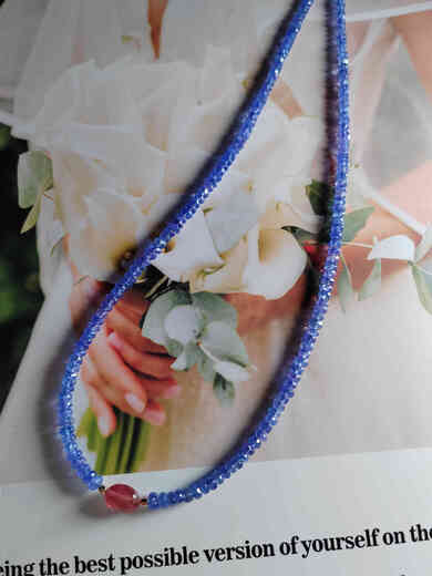 Fujiu Natural India imported tanzanite necklace high-grade ice-transparent gem-grade blue-purple necklace pink tourmaline necklace bracelet high-quality ice-transparent tanzanite necklace about 3-4.2
