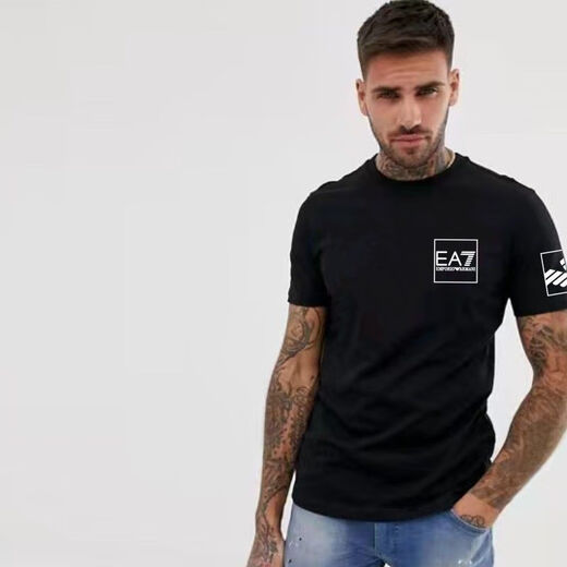 阿玛尼（Emporio Armani）新款印花短袖t恤EA7男士半袖纯棉打底衫潮流夏季男装上衣服 白色683 2XL