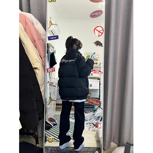 Yiran presents men's winter new style down padded jacket, stylish loose cotton coat, Korean style personalized stand-up collar high street youth cotton-padded jacket, black 2XL recommended 130-155Jin Jin equals 0.5kg