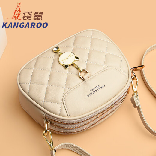 
Kangaroo leather bag women's 2025 new Korean style trendy versatile shoulder bag soft leather crossbody small round bag beige white