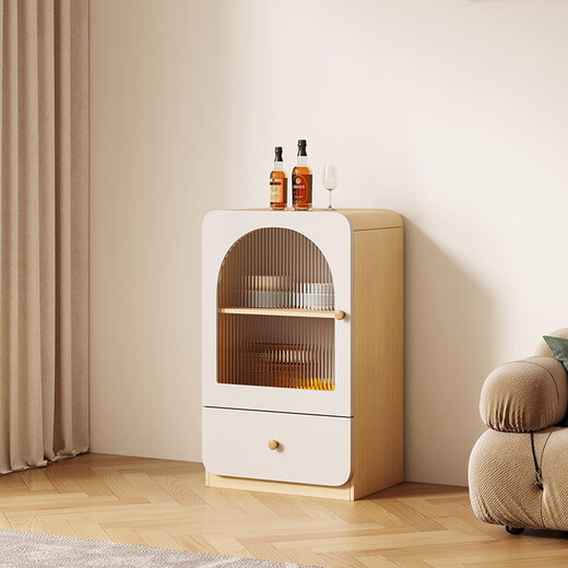 Entao cream style dining side wine cabinet against the wall home living room TV side cabinet glass door bookcase display storage storage cabinet 40*42*133-single door (raw wood color)