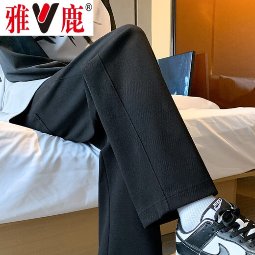 雅鹿裤子男春秋季款薄款潮牌休闲裤宽松直筒阔腿长裤 黑色【春秋款】 常规 高品质 XL 【120-140斤】