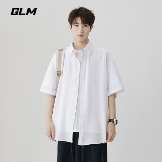 GLM衬衫男夏季短袖韩版宽松透气美式潮流百搭休闲半袖港风免烫衬衫