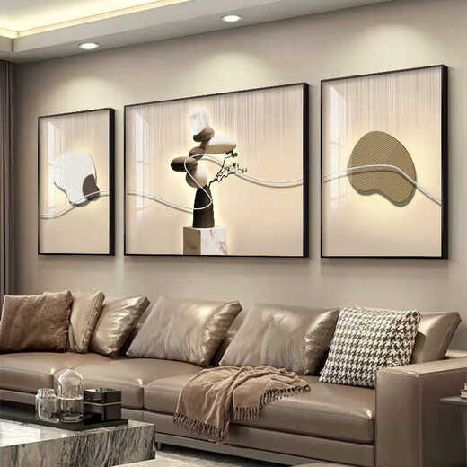 Huaixue modern light luxury living room decoration painting triptych painting high-end sense stone to operate sofa background wall hanging painting atmospheric wall painting T12358 left and right 70*90 middle 120*90 crystal porcelain aluminum alloy black frame