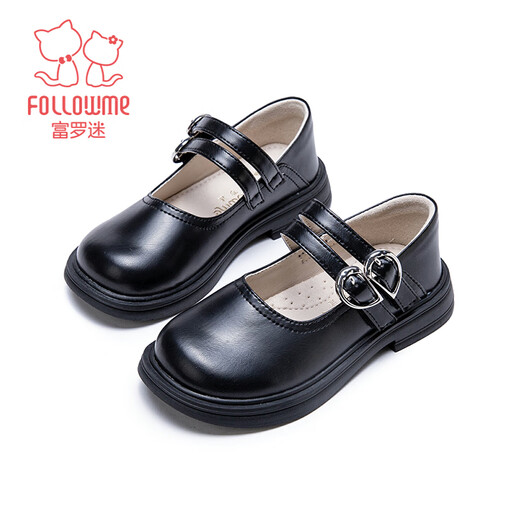 富罗迷女童小皮鞋春秋季新款小女孩公主鞋儿童时尚软底单鞋 黑色 34 