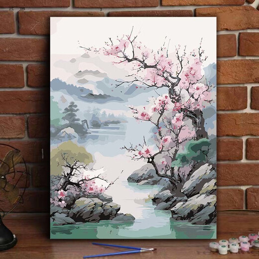 Chinese style landscape digital oil painting DIY coloring sunset sunset scenery living room and dining room handmade decoration painting YF-829 high mountain towering 30*40cm pen + pigment + inner frame