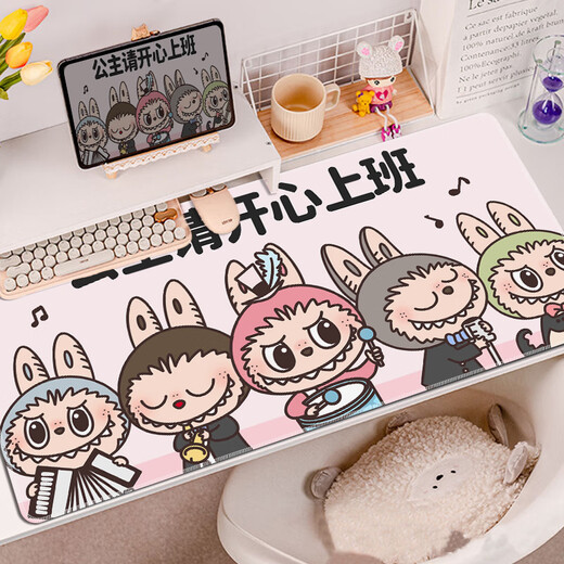 Labubu Peripheraler Maus-Pad übergroße Labbu-Schreibtisch-Pad süße Cartoon Girl Office Computer Keyboard Pad QE-2629 Kommen Sie auf, Arbeiter Nr. 4mm x 800x300mm
