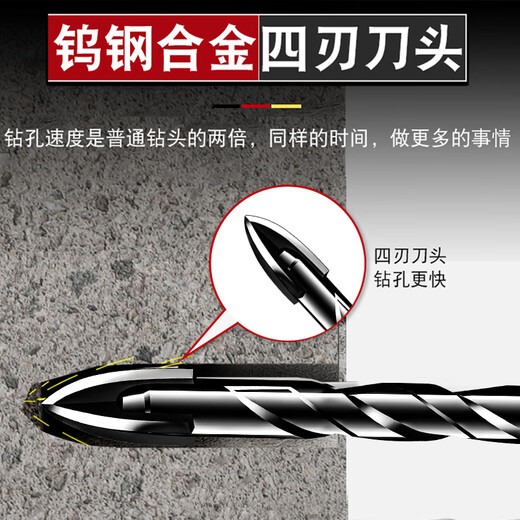 JCZS German quality special drill bit for ceramic tiles, high hardness four-edged overlord drill bit for drilling, dry drilling, all-ceramic triangular drill 6+8+10+12 spiral 4 pieces