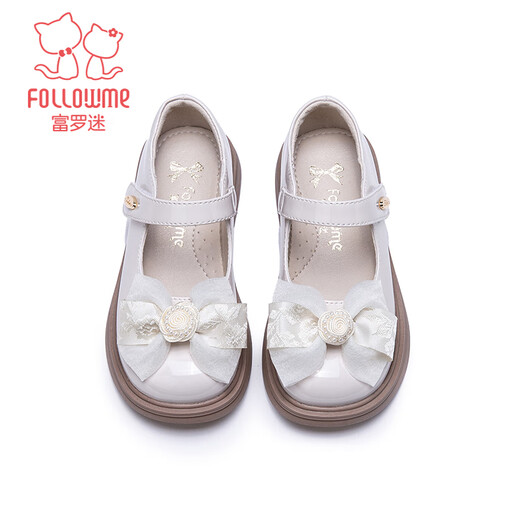 Fuluo Mi Girls' Leather Shoes Spring and Autumn New Mary Jane Shoes Children's Sweet Bow Princess Shoes Off-White 35