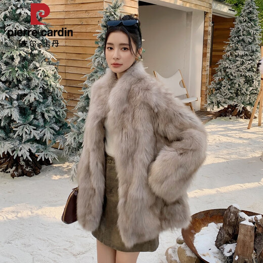 皮尔卡丹《C位千金》超洋气真整皮狐狸毛皮草外套女中长款宽松大衣2025冬 银灰双色 70衣长 S