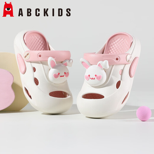 ABC KIDS儿童洞洞鞋小童男童夏季凉鞋女童软底百搭沙滩鞋8608白粉24-25