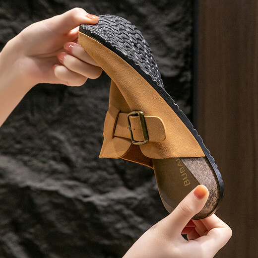 Sie genießt Baotou Birkenstock-Schuhe für Frauen mit Nachahmung von Lederkleidung und vielseitige Frauen mit halbem TQ671 Khaki 36/37