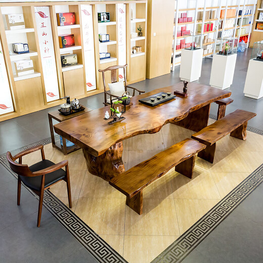 Songs 2025 neuer massiver Holz Tee Tisch Tee Tischstuhl Kombination Einfacher moderner Büro-Tee-Tisch Neue chinesische Tafel-Tee-Tisch Einer Tisch: 180*(65-70)*755 cm Montage