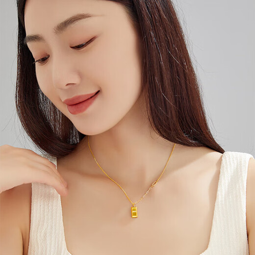 Junbu suddenly rich small gold brick necklace for women Vietnamese sand gold 2024 new pendant 18k gold simulated gold small gold bar pendant small gold brick necklace