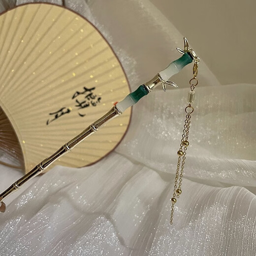 Nuevo estilo chino Antiguo horquilla de alta gama Simple Modern Wooden Beatpin Fresh Temperament Hanfu Cheongsam Bandeja de horquilla 9# Bambú, Tassel Golden