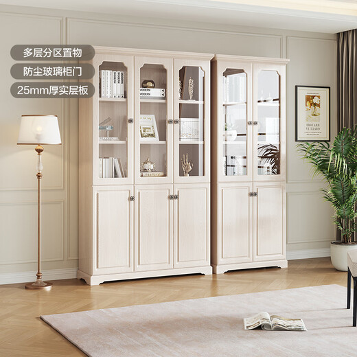 Quanyou Home Retro Pastoral Style Three Door Bookcase Guest Dining Room Study Storage Storage Cabinet Display Cabinet Floor Cabinet