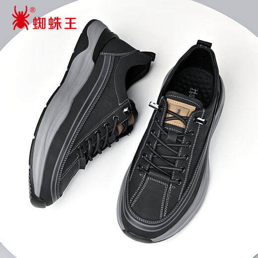 SPIDER KING Men's Shoes Spring and Autumn Comfortable Breathable Sports Leather Shoes Men's Soft Sole Business Casual Shoes 28F065P Black 39