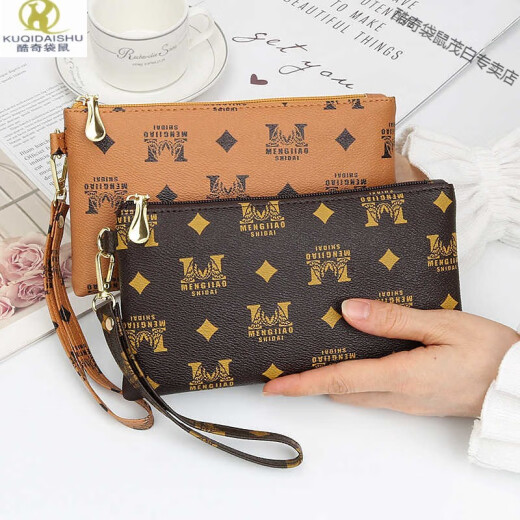 Kuqidaishu artesanía italiana estilo coreano embrague de moda billetera para mujer billetera larga billetera multifunción bolso móvil gran capacidad m letra marrón