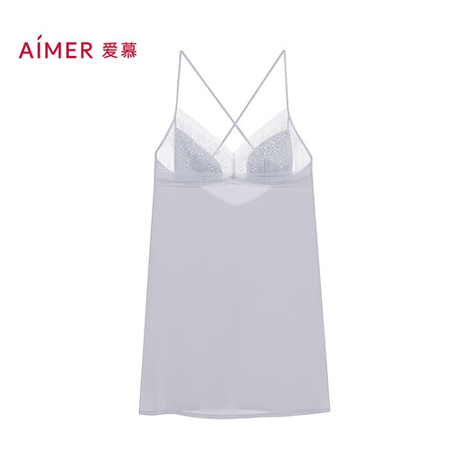 爱慕春夏花影睡衣女性感细带带胸垫蕾丝吊裙家居服AM42A761 黎明灰55E S 160